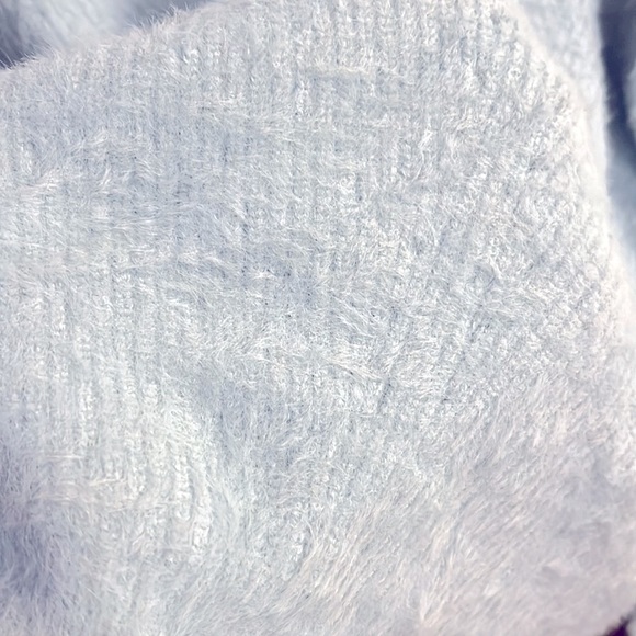 Rare Choker Loose SOO Soft Plush Open Shoulder light Baby Blue Sweater - Picture 7 of 12
